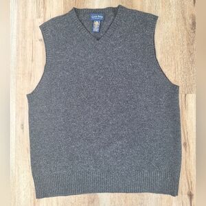 Mens Lambswool Sweater Vest Gray Size L Knit Pullover Classic Preppy Layering